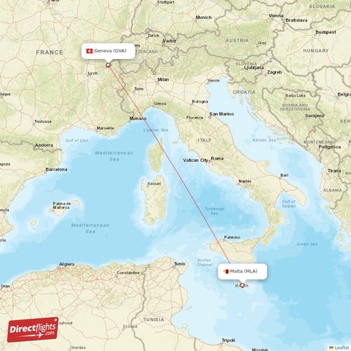 Malta - Geneva direct flight map