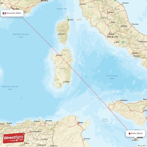 Malta - Marseille direct flight map