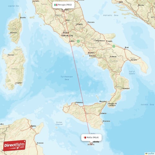 Malta - Perugia direct flight map