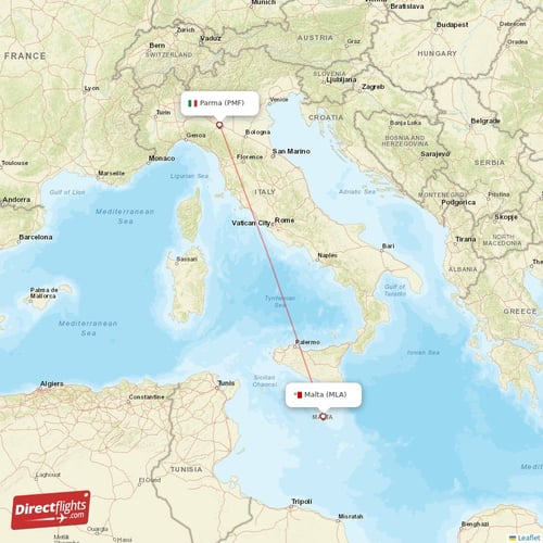 Malta - Parma direct flight map