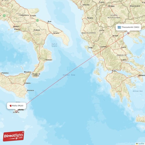 Malta - Thessaloniki direct flight map