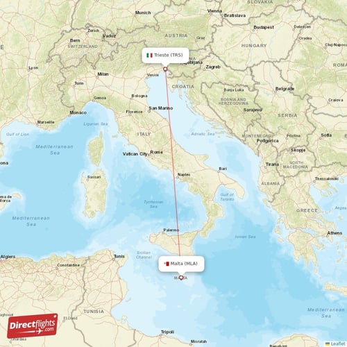 Malta - Trieste direct flight map
