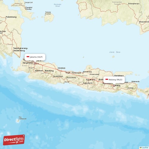 Malang - Jakarta direct flight map