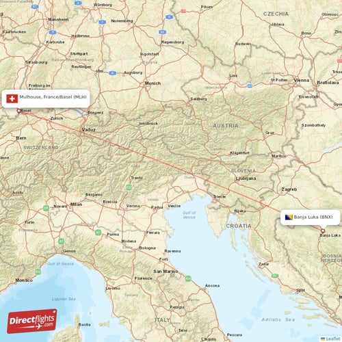 Mulhouse, France/Basel - Banja Luka direct flight map