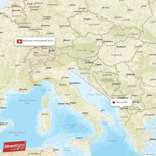 Mulhouse, France/Basel - Tirana direct flight map