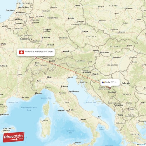 Mulhouse, France/Basel - Tuzla direct flight map