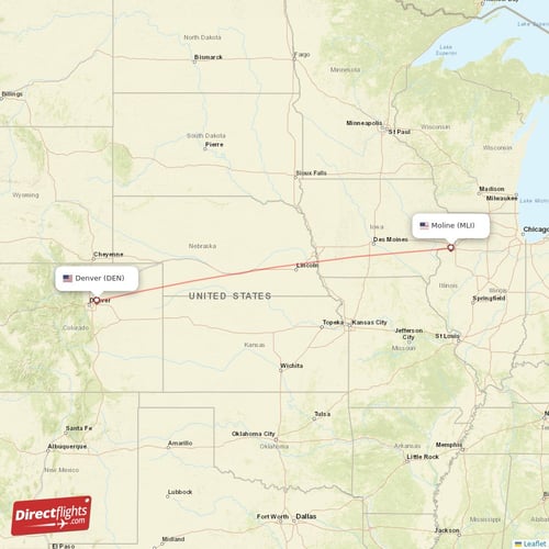 Moline - Denver direct flight map