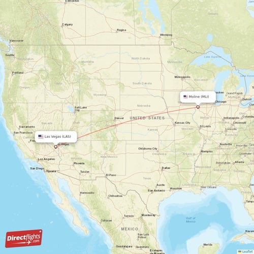 Moline - Las Vegas direct flight map
