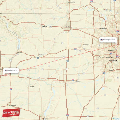 Moline - Chicago direct flight map