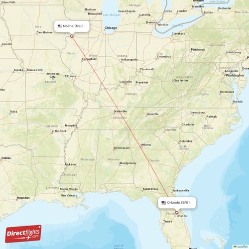 Moline - Orlando direct flight map