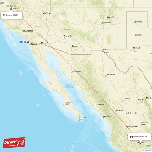 Morelia - Fresno direct flight map