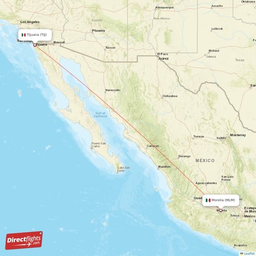 Morelia - Tijuana direct flight map