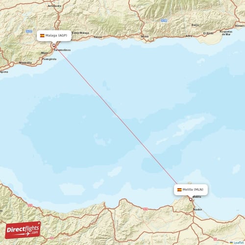 Melilla - Malaga direct flight map