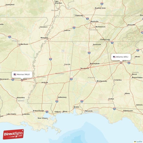 Monroe - Atlanta direct flight map