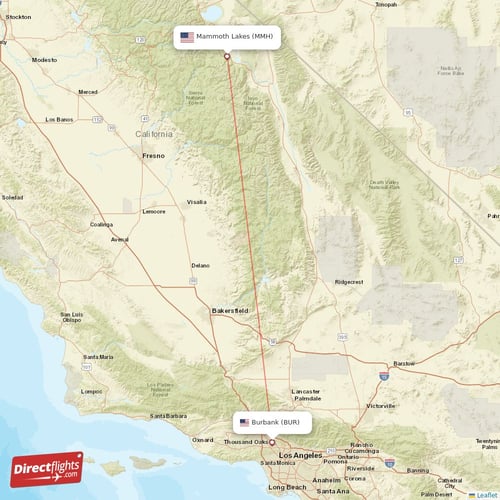 Mammoth Lakes - Burbank direct flight map