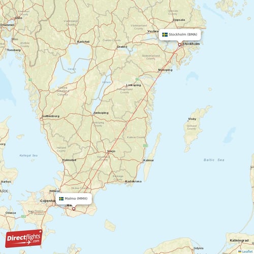 Malmo - Stockholm direct flight map