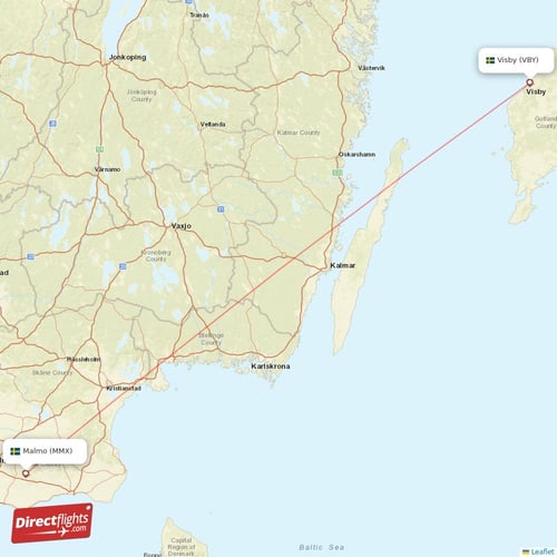 Malmo - Visby direct flight map