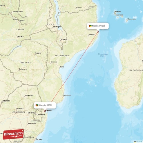 Nacala - Maputo direct flight map