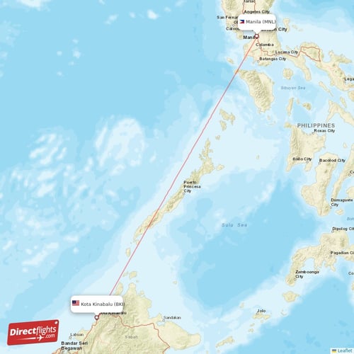 Manila - Kota Kinabalu direct flight map