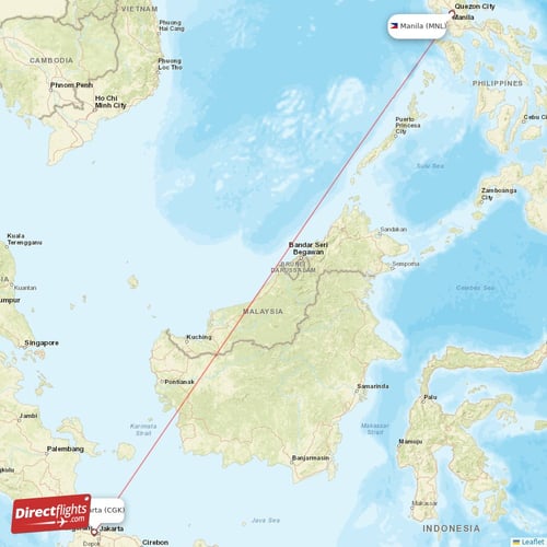 Manila - Jakarta direct flight map