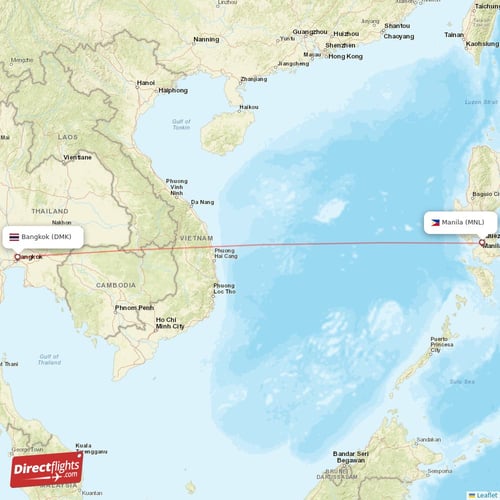 Manila - Bangkok direct flight map
