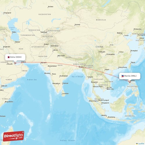 Manila - Doha direct flight map