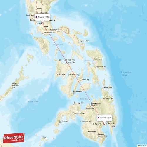 Manila - Davao direct flight map