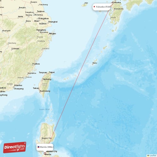 Manila - Fukuoka direct flight map