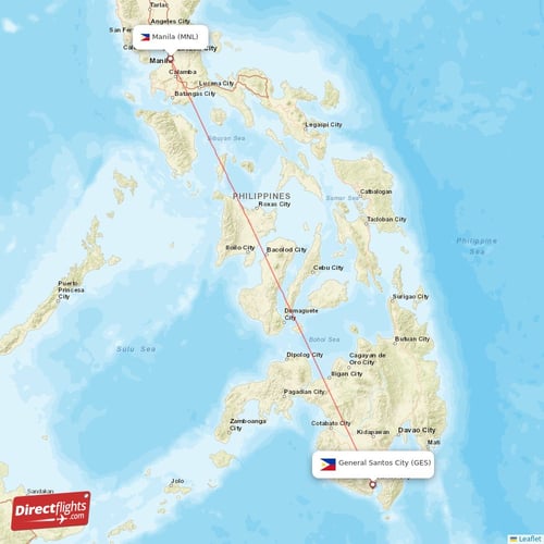 Manila - General Santos City direct flight map