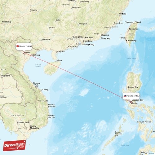 Manila - Hanoi direct flight map