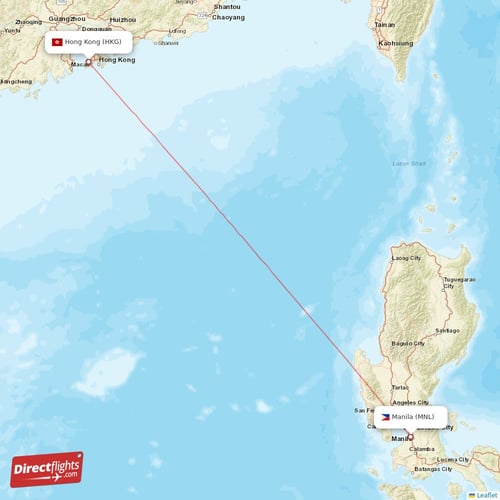 Manila - Hong Kong direct flight map