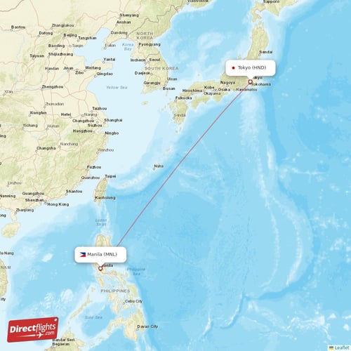 Manila - Tokyo direct flight map