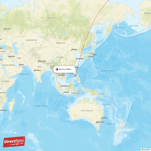 Manila - New York direct flight map