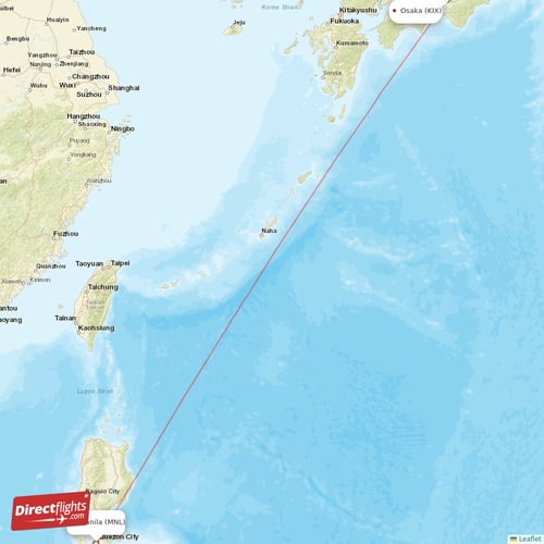 Manila - Osaka direct flight map