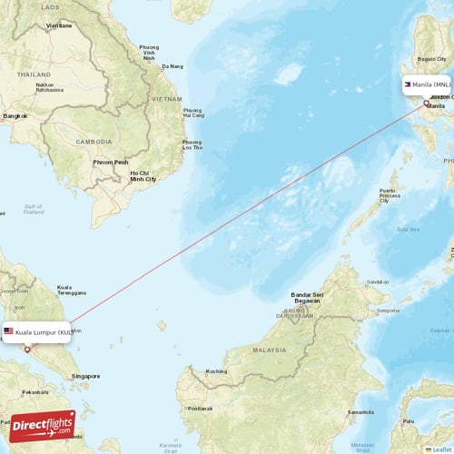 Manila - Kuala Lumpur direct flight map