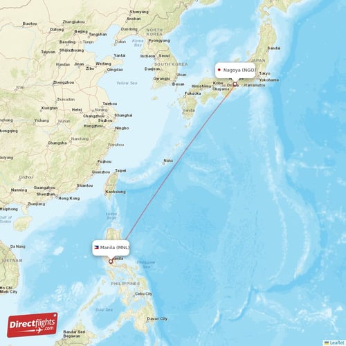 Manila - Nagoya direct flight map