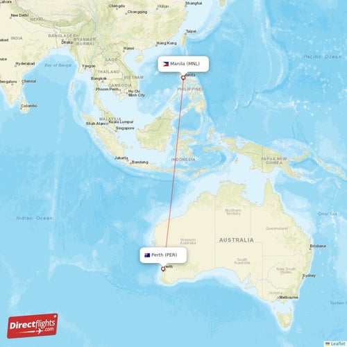 Manila - Perth direct flight map