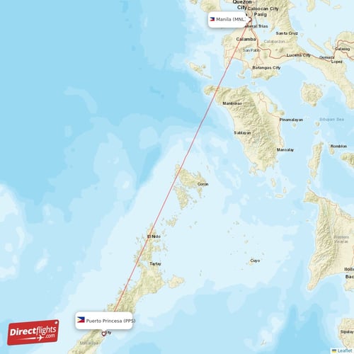 Manila - Puerto Princesa direct flight map