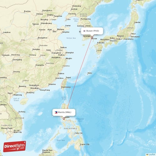 Manila - Busan direct flight map