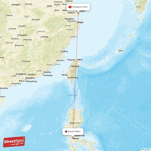 Manila - Shanghai direct flight map