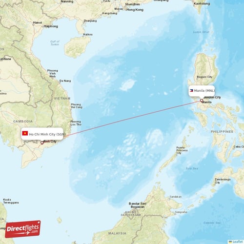 Manila - Ho Chi Minh City direct flight map