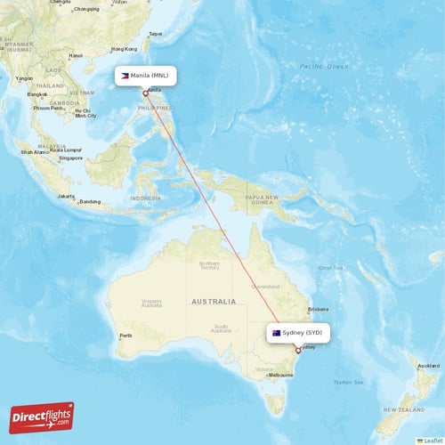 Manila - Sydney direct flight map