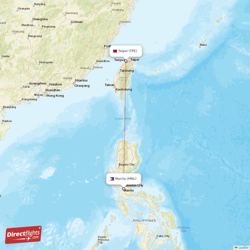 Manila - Taipei direct flight map