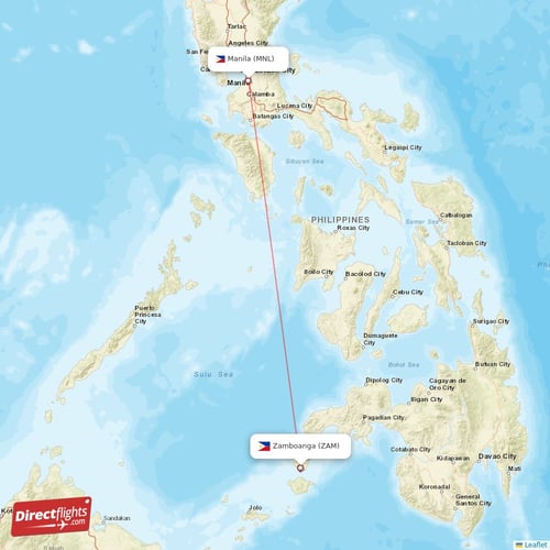 Manila - Zamboanga direct flight map