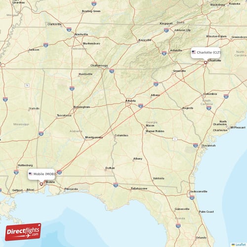Mobile - Charlotte direct flight map