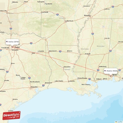 Mobile - Dallas direct flight map