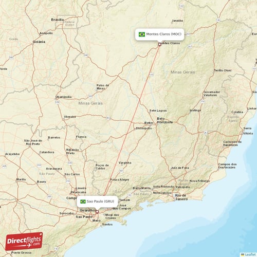 Montes Claros - Sao Paulo direct flight map