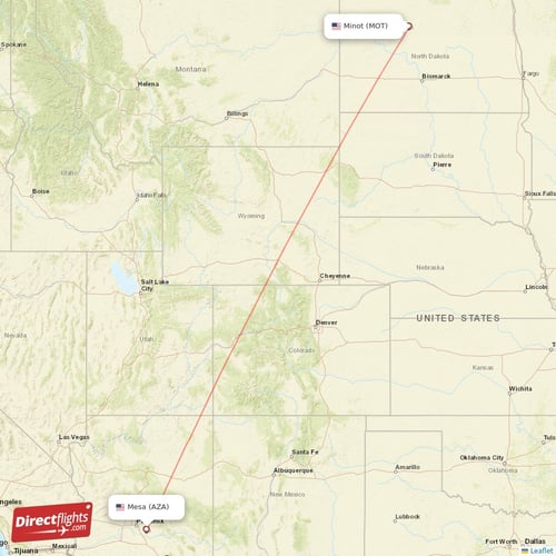 Minot - Mesa direct flight map