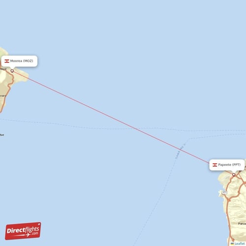 Moorea - Papeete direct flight map