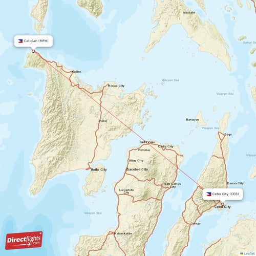 Caticlan - Cebu City direct flight map